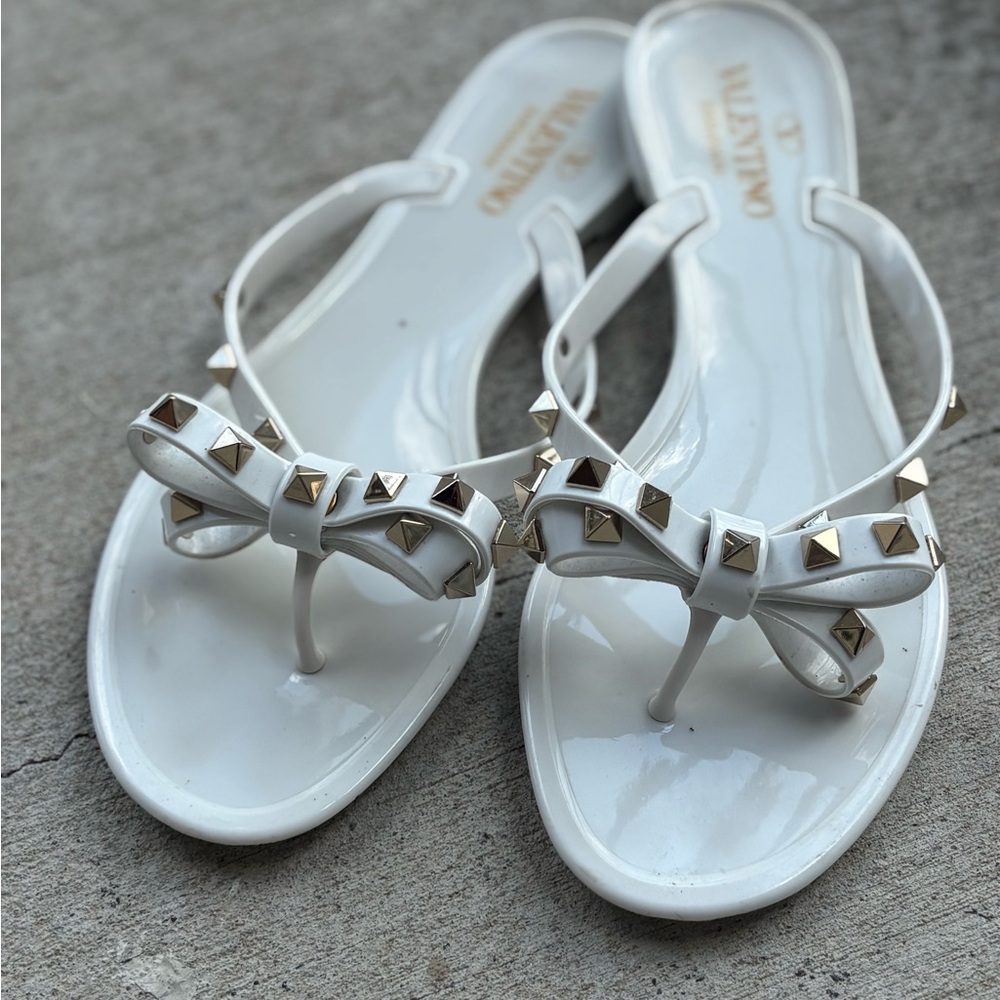 Valentino White Sandals with Gold Studs